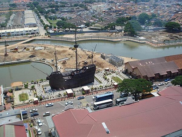 The Maritime Museum in Malacca Town, Malaysia, is a replica of the "Flor de la Mer," a Portuguese ship that sank while carrying treasure from Malacca to Portugal. The museum, which opened in 1994, traces Malacca's history.