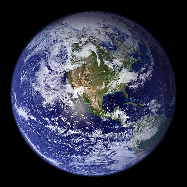 View of the Earth from space showing most of the Western Hemisphere, including all of the North American continent and the northern portion of South America. Image courtesy of NASA.