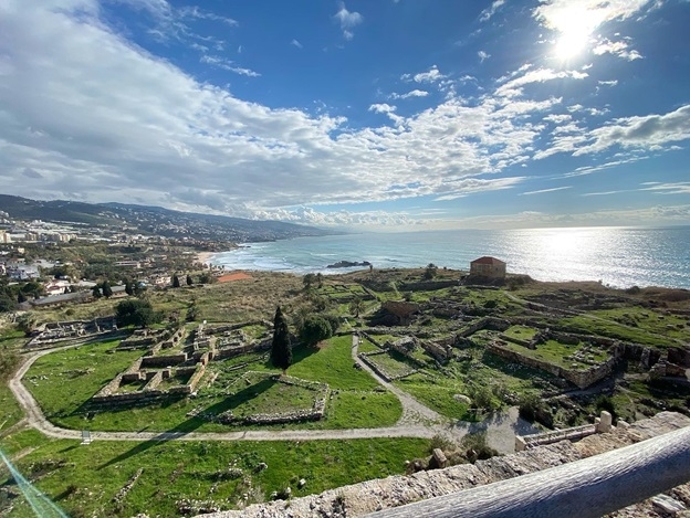 The ruins of the coastal town of Byblos, 40 km (24 mi) north of Beirut, Lebanon, reflect the many civilizations that have occupied the site since fishermen first settled it 8,000 years ago. The site includes Bronze Age temples, Byzantine churches, a Crusader citadel, and structures from Medieval and Ottoman times.