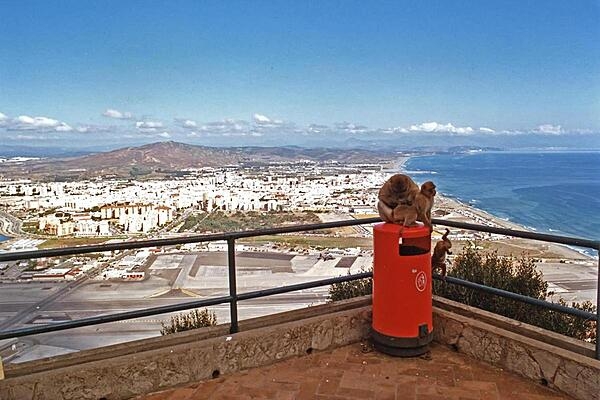 Looking north to Spain from the side of The Rock of Gibraltar.