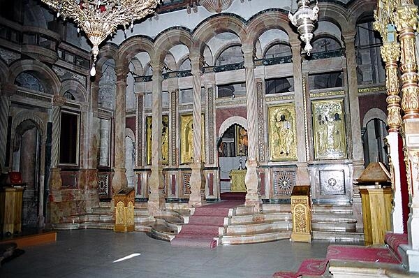 Inside the Church of the Holy Sepulcher, built over the site traditionally identified as the tomb of Christ, in East Jerusalem.