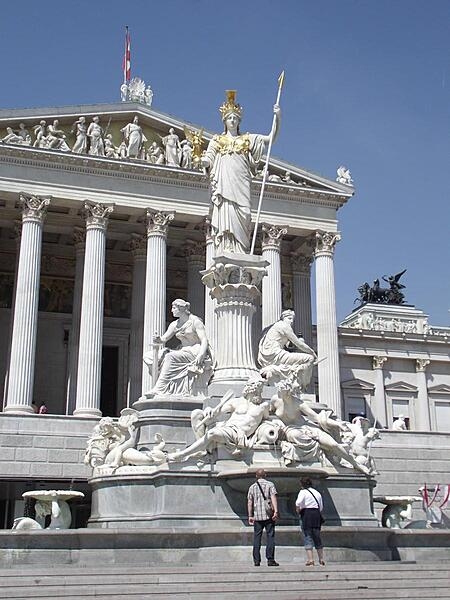 Close up of the Pallas Athena fountain (completed 1902) before the Parliament Building in Vienna.