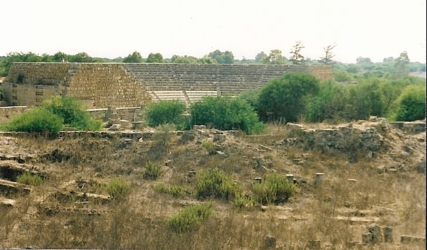 The earliest archeological finds at Salamis, on the east coast of Cyprus, date to the 11th century B.C. The amphitheater in the distance is from later Roman times.