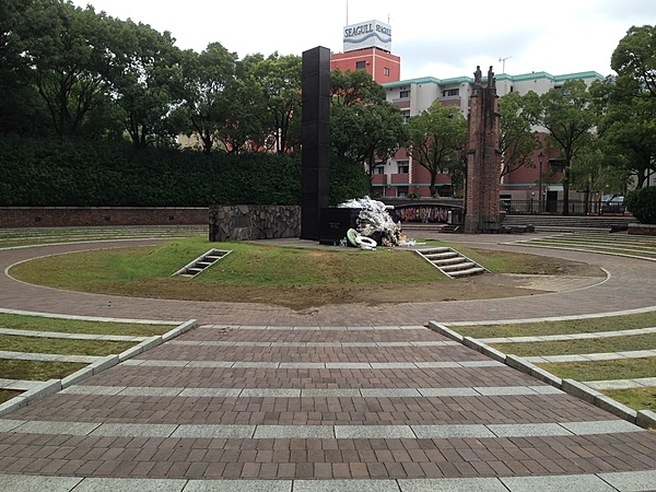 Monument at the atomic bomb hypocenter (ground zero) in Nagasaki, Japan.