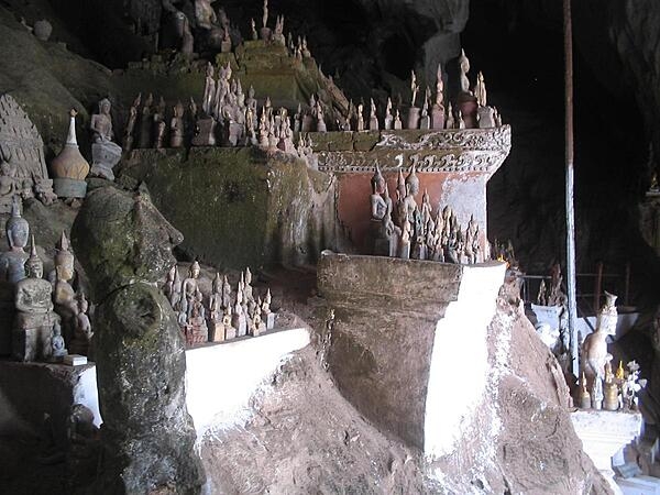 The Tham Ting cave is located about 25 km (16 mi) upriver from Louangphrabang, Laos, and contains thousands of Buddha figures.