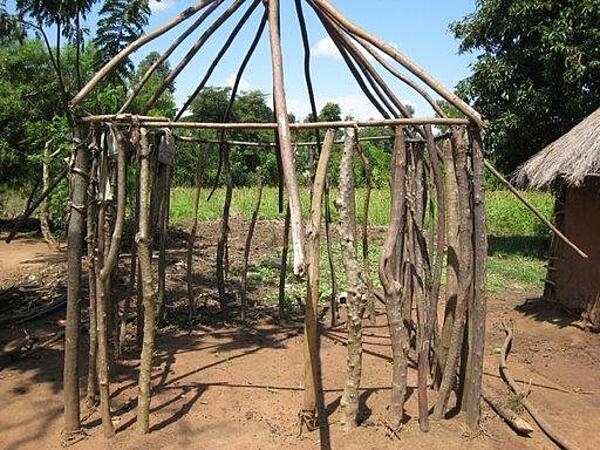 A frame for a rondavel (house) usually only 3 to 5 meters in diameter.