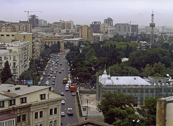 Baku, the capital if Azerbaijan, is the largest low-lying national capital city in the world at 28 meters (92 feet) below sea level. Baku is divided into 12 administrative districts and 48 townships including the old section of the city that is the site of the Palace of the Shirvanshahs and the Maiden Tower that became a UNESCO World Heritage Site in 2000. This is a downtown view of the city.