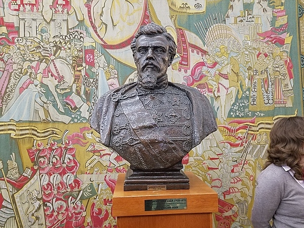Bust of Alexandru Ioan Cuza (1820-73) in the Palace of the People in Bucharest, Romania. Cuza was Prince of Moldavia and Prince of Wallachia, and later Domnitor (ruler) of the Romanian Principalities.