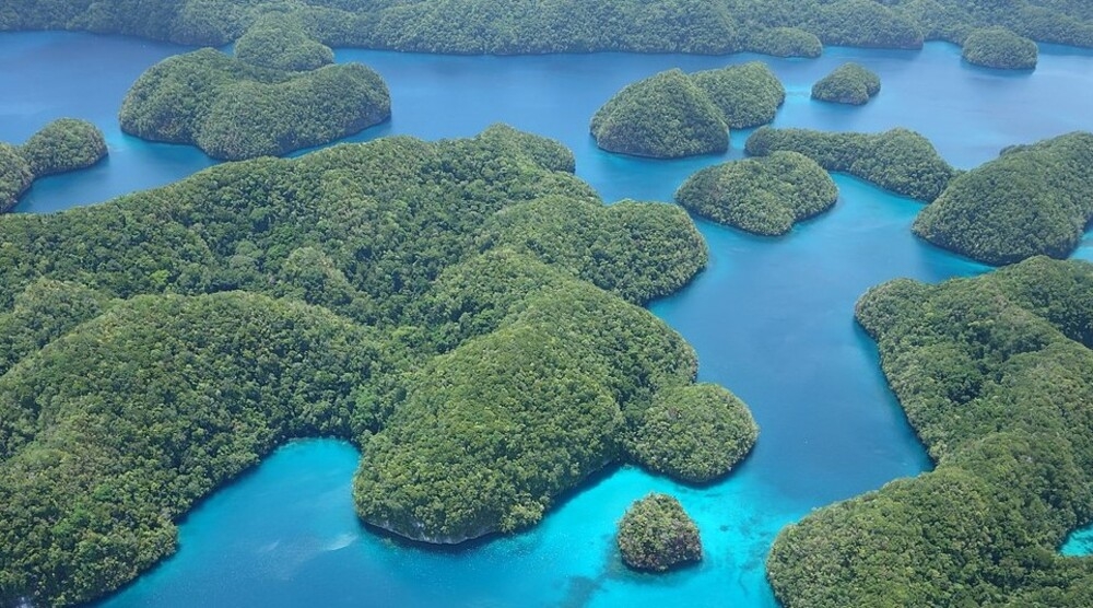 Palau’s Rock Islands Southern Lagoon consists of 445 limestone islands shaped by volcanic activity in an area of about 42 sq km (16 sq mi).  The islands are now largely uninhabited, but stone villages, burial sites, and rock art remain from a 2,500-year period of habitation that ended in the 18th century.
