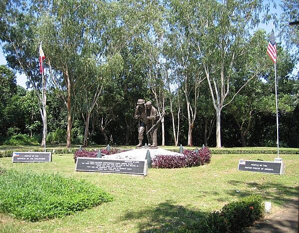 This bronze sculpture, entitled "Brothers in Arms," is located in the Filipino-American Friendship Park on the island of Corregidor in the Philippines.