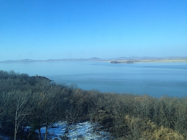 View from the Ganghwa Peace Observatory across the Han River estuary into North Korea.