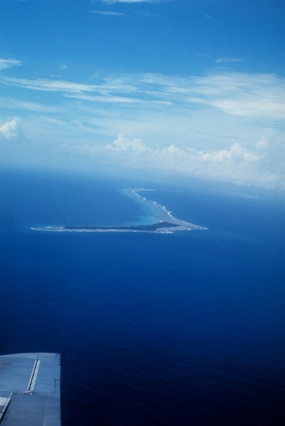 The island of Eniwetok from the air. Photo courtesy of NOAA / James P. McVey.