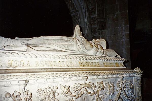 The tomb of Vasco da Gama in the Jeronimos Monastery in Belem, a parish (district) in southwestern Lisbon, Portugal.