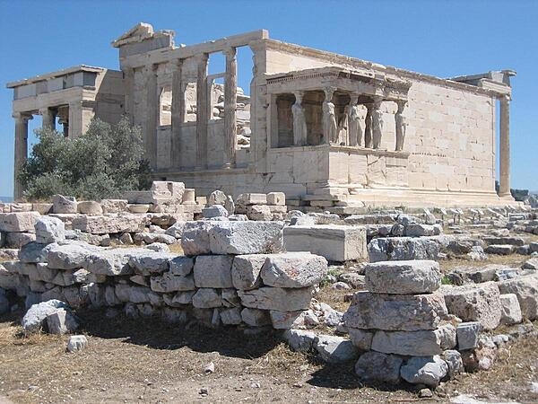 A view from the south of the Erechtheum temple on the Acropolis in Athens.