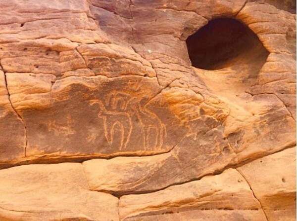 A petroglyph, or ancient rock carving, is usually associated with prehistoric times and considered to be among the first markers of human presence. These petroglyphs were found in Airlit, in the Agadez region in northern-central Niger, between the Sahara Desert and the eastern edge of the Aïr Mountains. The carvings show local fauna, including giraffes.