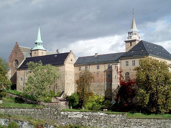 Akershus Fortress is  a medieval castle built to protect the city of Oslo, Norway. Today the grounds house several museums.